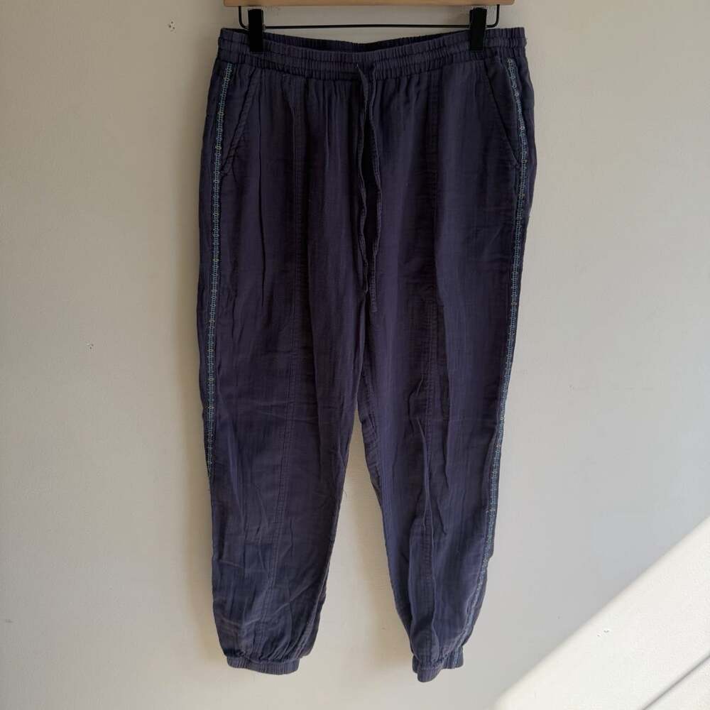 Johnny Was Cotton Gauze Blue Jogger Pants Boho Embroidered Size M Casual Yoga
